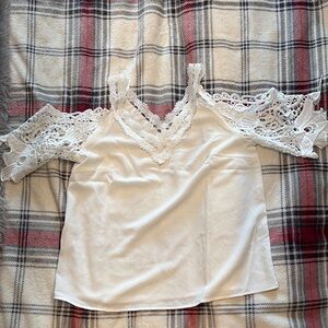Elegant White Lace Trim Women's Top
